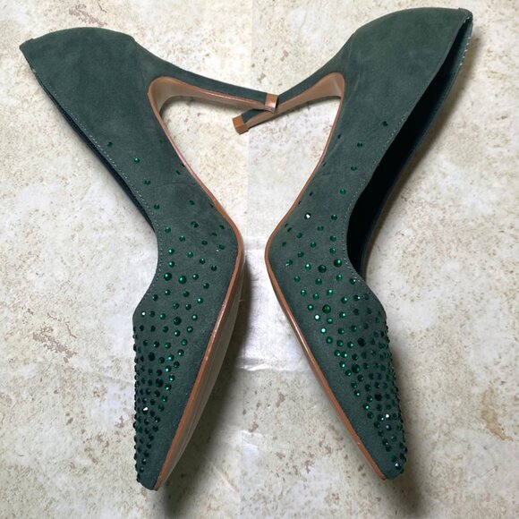 Marc Fisher Green Suede Embellished Pointed-Toe Stiletto Heels Womens Size 7.5 - Picture 4 of 7